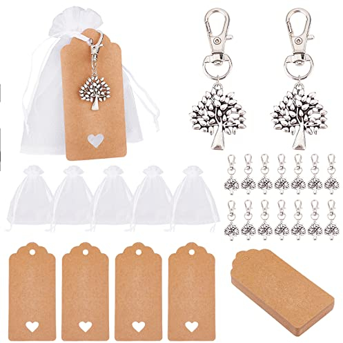PH PandaHall 24 set Sacchetti Albero della Vita,Grazie Regalo Favore Degli Ospiti Bomboniere per Il Battesimo Portachiavi con Albero Della Vita Etichette Kraft Vuote per Matrimonio Laurea Feste
