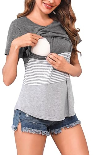Bresdk T-Shirt Homme d'allaitement Femme Haut de Maternité à | Manches Courtes Vêtements de Grossesse Coton Été de Tops Blouse Allaitement