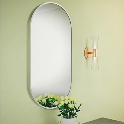 Navaris Miroir mural design - Miroir ovale 75 x 38 x 3cm avec cadre aluminium - Miroir mural entrée chambre salon suspension horizontale ou verticale