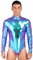 MSemis Herren Body Einteiliger Metallic Bodysuit Langarm Stretch Turnanzug Glänzend Overall Unterhemd Männerbody Reizvolle Catsuit Blau XXL