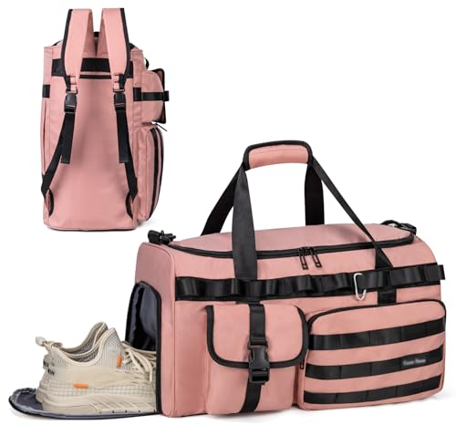 GreenTaya 40L Sporttasche mit Rucksackfunktion Groß Sportrucksack mit Schuhfach & Nassfach Herren Damen Wasserdicht Reisetasche Weekender Handgepäck Tasche Schwimmtasche Trainingstasche (Rosa)