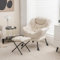 RELAX4LIFE Fauteuil de Salon avec Repose-Pied, Fauteuil Relax Confortable en PE avec Poche Latérale-Appui-tête-Patins Antidérapants pour Chambre Salon Bureau, Beige