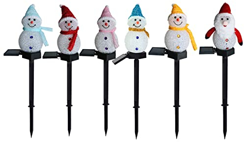 Uziqueif Solar Schneemann Weihnachtsmann Solarstecker Gartenleuchten 6 Stück, LED Gartenstecker Solarlicht Wasserdicht Solarlampen für Außen Garten Terrasse Balkon Rasen Hinterhöfe Weg Deko,6pcs