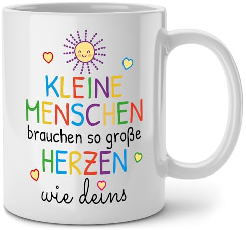 Seness Kleine Menschen brauchen so große Herzen wie deins Tasse mit Spruch, Abschiedsgeschenk Erzieherin Geschenk, Erzieher Abschied Kita Kindergarten Krippe, Kaffeebecher, Kaffeetasse kleines Danke