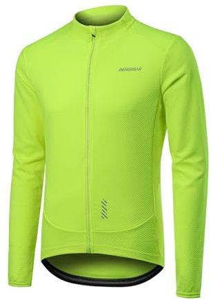 BERGRISAR Herren Fahrradtrikot Radtrikot Langarm für Frühling Herbst Rennrad MTB Mountainbike Trikots, Neongrün, S
