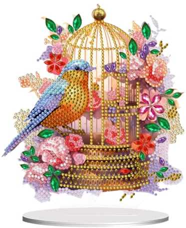 Starnearby DIY Diamond Painting Blumen und Vögel Deko, 5D Diamant Painting Tisch Deko, Diamant Malerei Kunst Set, Ornamente Geschenke für Anfänger Hausgeschenk Deko für Familie