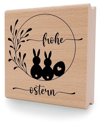 NEWSTAMPS Stempel Frohe Ostern rund Motivstempel aus Holz & Gummi zum Karten und Geschenke basteln, Holzstempel für Ostern, Osterkarte, Scrapbook, Textilstempel, Deko, Kinder