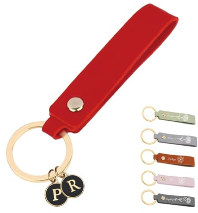 CGFN Schlüsselanhänger Personalisiert Geschenke, Personalisierte Geschenke Geburtstag,Leder Schlüsselanhänger mit Geburtsblume und Name für Damen Männer zum Valentinstag Muttertag