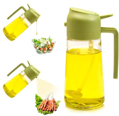 Oil Dispenser 2 in 1,600ml 2-in-1-Multifunktions-ölflasche,ölflasche Ausgießer Und Sprüher,Glass ölsprüher Für Speiseöl,öl Sprühflasche Zum Kochen,Für Zum Kochen,Backen,Grillen Und Salat (Grün)
