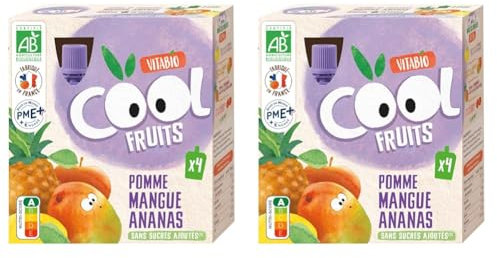 Vitabio Cool - Gourdes Fruits Pomme Mangue Ananas 4x90 g - Compote - BIO (Lot de 2)