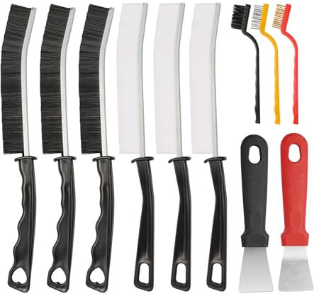 Maxentico 9X Cepillo Limpieza de GRIET Hogar+2X Raspador, Juego de Cepillos Limpiadores de Lechada, Cepillo Limpiador de Juntas con Cerdas Duras Multifuncional, Ideal para Limpieza Profunda y Ranuras