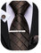 Barry.Wang Gestreifte Krawatte mit Krawattenklammer für Herren, Seidenkrawatte, Einstecktuch, Manschettenknöpfe, Set, formell, Business, Hochzeit, Party, braun, Einheitsgröße