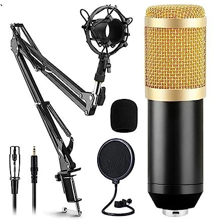 Kit de tarjeta de sonido de condensador con micrófono, tarjeta de sonido en vivo, soporte de metal antivibración y filtro antipop de doble capa para estudio de podcasting en vivo para grabación de mús