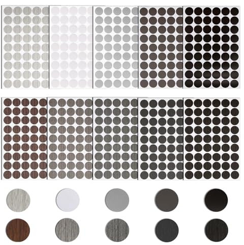 540pcs Screw Hole Stickers, Waterproof 21mm Wood Texture Screw Hole Covers Caps to Beautify Grey Oak Wooden Furniture, White Light to Dark Grey Black, 10Colors