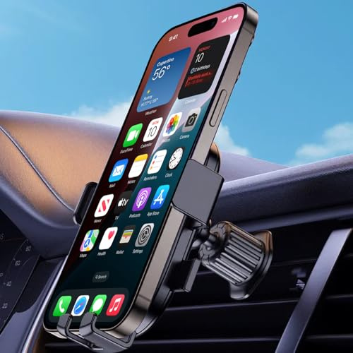 EKAM Car Vent Phone Holder - [Ultra Stable Metal Hook] Quick Release Car Phone Mount, Universal Air Vent Cradle for iPhone 16 15 14 13 12 11 Pro Max Plus Mini Xs, Samsung S24, 4-7” Phone