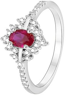 Whoiy Ringe Gold Hochzeit 14k Weißgold, Gold Ring 585 Damen Elegant mit 0.8ct Laborgezüchteter Rubin Gr. 54 (17.2)
