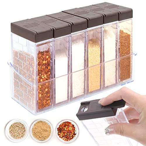 Ennoxwi Gewürzstreuer Camping 6 in 1 Spice Jars Kunststoff Gewürzgläser Gewürzbox für Aufbewahrung Pfeffer Küche Salz Gewürze
