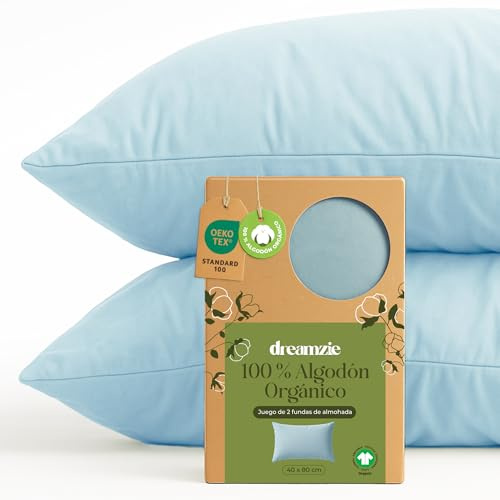 Dreamzie - Kissenbezug 40 x 80cm - 2er Set - 100% Bio-Baumwolle - Blau | GOTS & Oeko-Tex zertifiziert · mit Reißverschluss · Kopfkissenbezug & Kissenhülle · Jersey · atmungsaktiv · waschbar 60°C