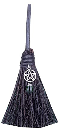 Mini escoba de bruja con colgante de cristal sintético en miniatura para altar Wicca, escoba, Besoms, accesorios de brujería, accesorios de decoración de Halloween, escoba Wicca