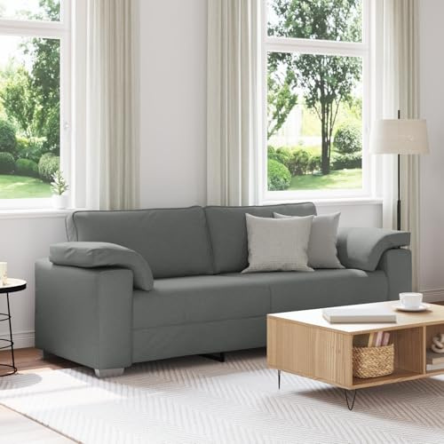 CKioict Moderner DREI-Sitzer Outdoor Sofa 178 cm Dunkelgrau Stoff mit Holzarmlehnen und Metallrahmen für Wohnzimmer und Terrasse, Fleckresistent und Gemütlich