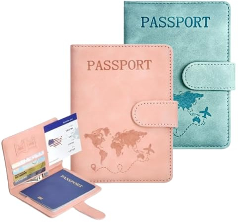 KAHZOR 2 Pezzi Porta Passaporto, Rosa e Azzurro Custodia, Viaggio per Carte di Credito, Carta d'Identità e Documenti di Viaggio, Cover Passaporto Italiano Accessori da Viaggio/Regalo per Viaggiatori