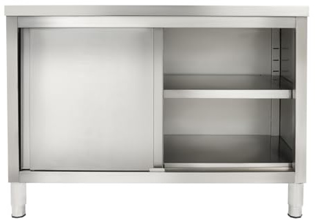 Hydrangeary Edelstahl Arbeitsbank Küche & Außenküche, 120x50x86cm wetterfest rostfrei Schneidtisch mit Unterschrank, verstellbare Höhe für Innen Außen Garten Balkon Terrasse (Silber)