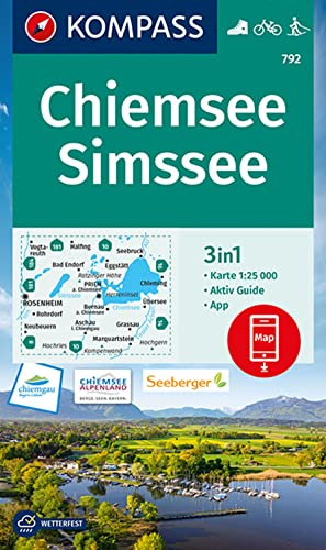 KOMPASS Wanderkarte 792 KOMPASS 792 Wanderkarte Chiemsee, Simssee 1:25.000: 3in1 Wanderkarte mit Aktiv Guide inklusive Karte zur offline Verwendung in der KOMPASS-App. Fahrradfahren. Langlaufen.