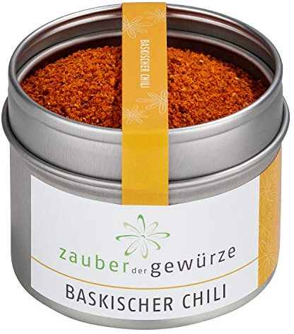Zauber der Gewürze Baskischer Chili original aus Espelette im Baskenland (Frankreich), Piment d'Espelette, Chilipulver mild-fruchtig, Premium-Qualität in wiederverschließbarer Aroma-Dose, 60 g