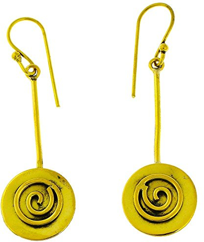 CHICNET Ohrringe Stab Kreis Spirale Messing antik golden nickelfrei Tribal Brass Ohrhänger glänzend Piercing