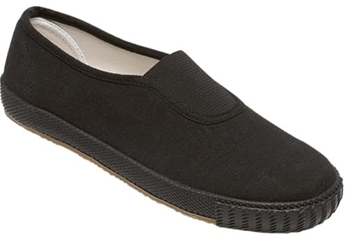 MyShoeStore Unisex School PE Canvas Slip On Plimsolls, Black, UK 1