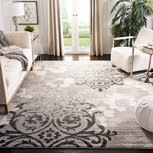 SAFAVIEH Adirondack Collection Accent Rug - 3' x 5', Silver & Ivory, Floral Glam Distressed Design, Non-Shedding & Easy Care, Ideal for High Traffic Areas in Foyer, Living Room, Bedroom (ADR114B)