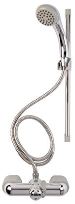 Croydex Shower Head and Hose Mixer Set with Riser Rail - 1.5m Shower Hose and Handset with Rub Clean Nozzles, Easy Install Wall Mounted Rail for Bathrooms - Ideal Hot & Cold Water Mixer (Chrome)