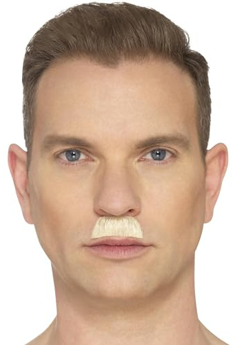 Smiffys The Toothbrush Moustache, Blonde Hand Knotted, Beard's and Moustaches Fancy Dress, Adult Dress Up Cosmetics & Disguises.