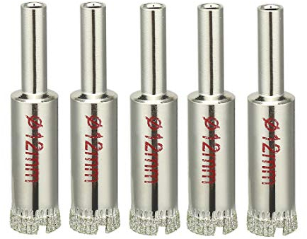 sourcingmap 5PCS 12mm Diamond Coated Hole Saw Drill Bits for Glass Ceramic Tile Marble Rock Porcelain Bottles Pots Brick