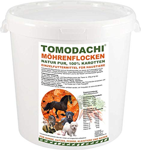 Tomodachi Möhrenflocken für Katzen, Karottenflocken BARFen, Ergänzungsfutter Katze, Verdauung, Stoffwechsel, Immunsystem, reich an Vitaminen, Mineralien, Beta-Carotin, kalorienarm, Diät, 3kg Eimer