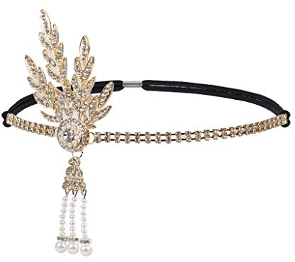 DRESHOW Art Deco 1920er Jahre Flapper Great Gatsby Blatt Hochzeit Braut Tiara Pearl Headpiece Stirnband