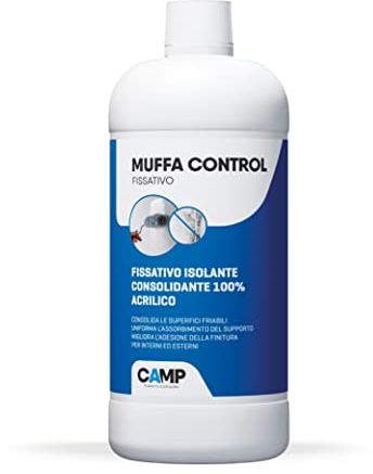 CAMP Muffa Control Fissativo, isolante e consolidante 100% acrilico, resistente a muffa e altri microrganismi, Per muri interni ed esterni, A base acqua, 1 L