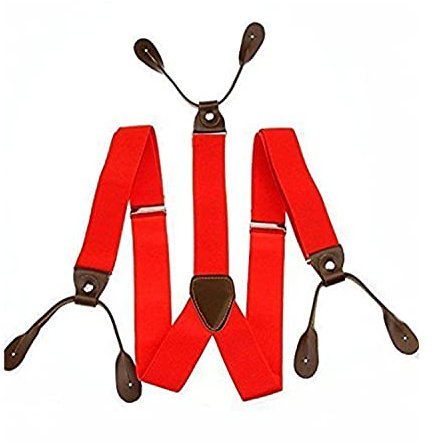 WedDecor 25mm Suspenders Braces Elasticated Adjustable Leather Button Holes Solid - Y Shape Trousers Non-Slip Locking Strong Clips Loops - Men & Women Fashion Accessories for Wedding, Party - Red