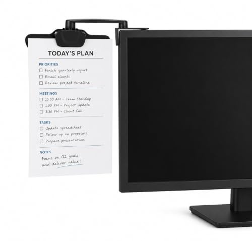 Mount-It! Monitor Document Holder Clip - Paper and Copy Holder Attachment for Typing with 3M Adhesive Sticker, Swivel 360 Degrees, Left and Right Side Mounting (MI-9005)