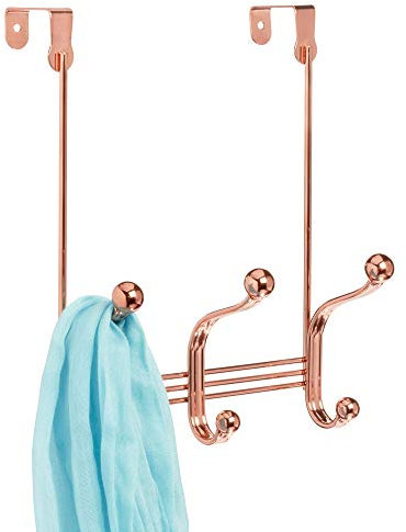 iDesign York Metal Over The Door Organizer, 3-Hook Rack for Bedroom, Closet, Bathroom, 4 x 8.3 x 11, Rose Gold