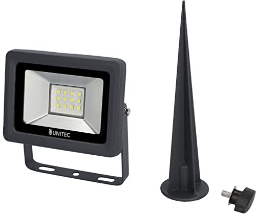 Unitec LED Strahler mit Erdspieß 10 Watt, 800 Lumen, 1,8 Meter Zuleitung, Gartenstrahler, 6500 Kelvin, Anthrazit, IP65, Aluminiumdruckguss, Sicherheitsglas