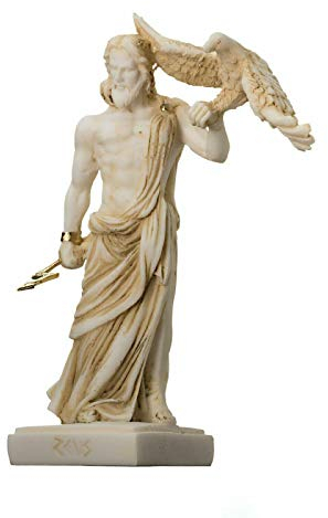 Zeus griechischer Gott Jupiter Donner Statue Gold Alabaster 16 cm