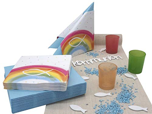 ZauberDeko Tischdeko Kommunion Konfirmation Regenbogen Bunt Fisch Set 20 Personen
