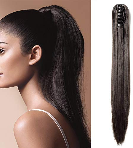 SEGO Extension Coda di Cavallo Clip Capelli Lisci con Pinza Ponytail Extensions Fascia Unica Posticci 53 cm 140g - Marrone Scuro