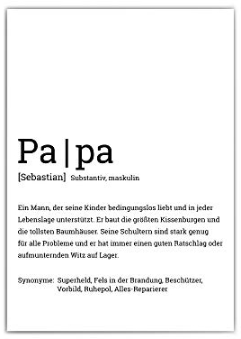 Papa Definition Poster: a4 / 30x40cm - Wahlweise mit Personalisierung (Name & Synonyme) - mattes Fotopapier 210 g/m² - Personalisiertes Vatertagsgeschenk - ohne Bilderrahmen