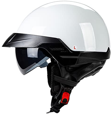 Motorcycle Open Face Helmet DOT ECE Approved Motorbike Moped Scooter Crash Half Helmet with Flip Down Sun Visor Quick Release Jet Pilot Half Shell Helmet for Adult Men and Women White,XL