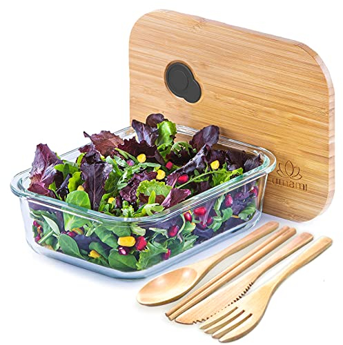 Umami Alles-in-Einem 1200ml Bento Box für Erwachsene/Kinder, 1 Soßentöpfe & 4 Bestecke, Lunch Box für Männer/Frauen, 2 Meal Prep Containers, Mikrowelle, Spülmaschine, Gefrierschrank sicher, BPA frei