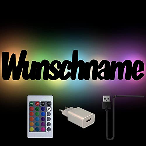 Name Wand-Nachtlicht mit deinem Namen personalisiert I Led Holz Wand-Lampe für Kinder & Erwachsene mit warm-weißen LEDs oder RGB Lichterkette
