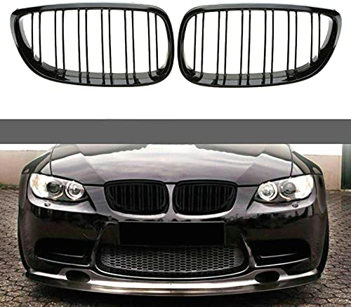 1 Paar Front Kühlergrill Ersatz für BMW 3er E92 E93 2006-2009, Doppelsteg Niere vordere Stoßstange Kühlergrill Glanz Schwarz