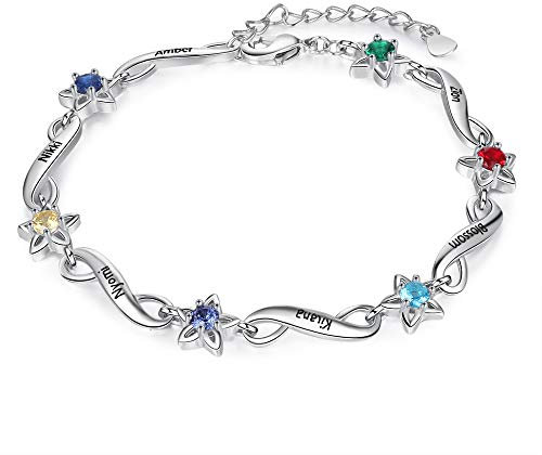 Lam Hub Fong Personalisierte Damen Unendlichkeit Armband mit 2-7 Namen Einstellbare Gravur Liebe Freundschaft Armbänder Für Mutter Tochter Geschenk Für Muttertag Geburtstag Weihnachten (6 Namen)
